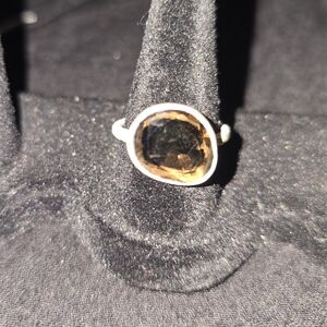 925 Sterling Silver EM Smoky Quartz Slice Ring. Size 9.